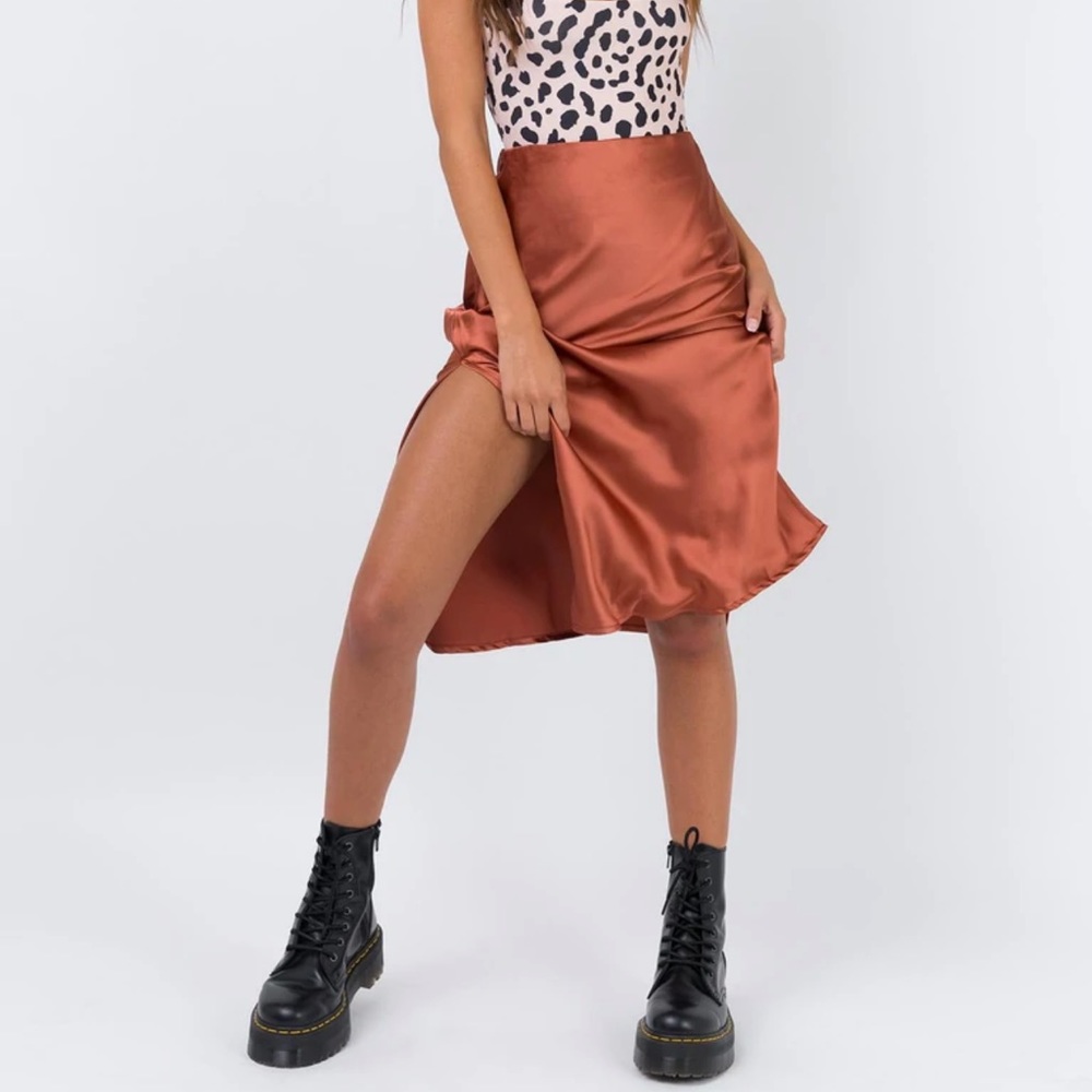 Silk orange midi skirt